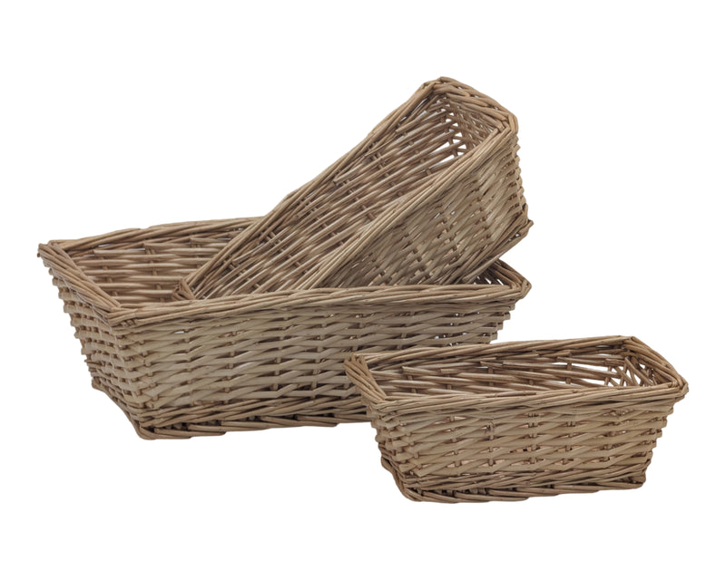 Set of three rectangular willow catering baskets for food and display