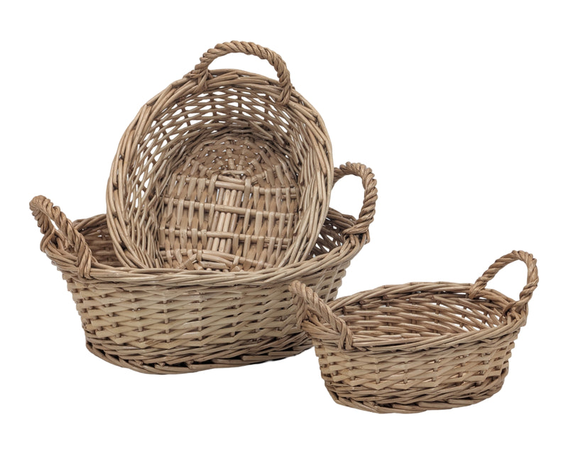 Set of three oval willow catering baskets for serving and display