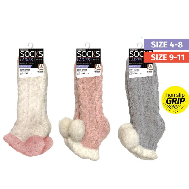 Ladies Microfiber Socks Anti-Slip pompom 1Pair