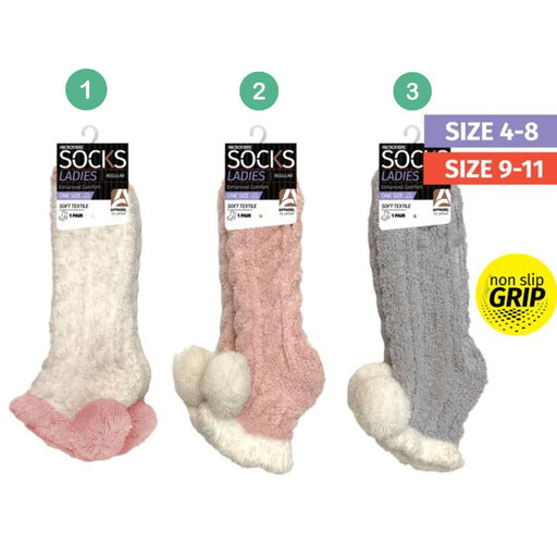 Ladies Microfiber Socks Anti-Slip pompom 1Pair
