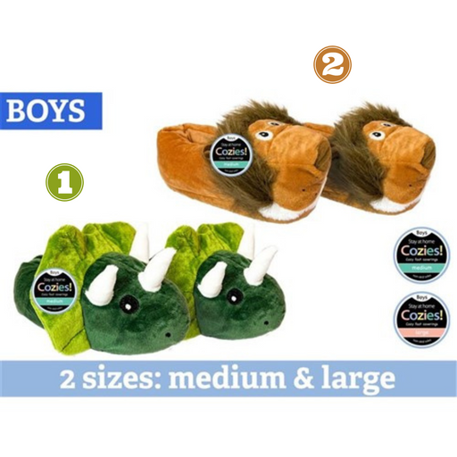 Boys Full Back Slippers Dino/Lion