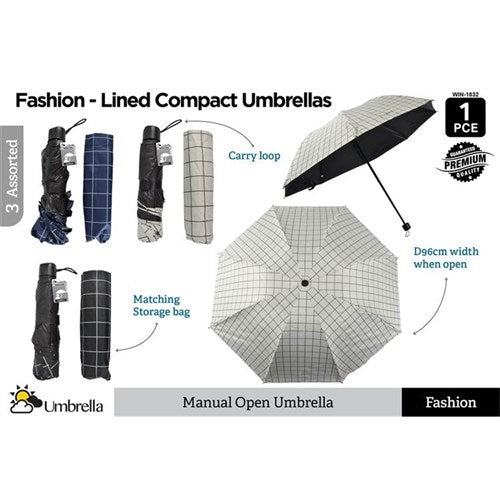 Lined premium compact umbrella 95cm