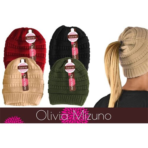 Ladies Knitted Pony Tail Beanie