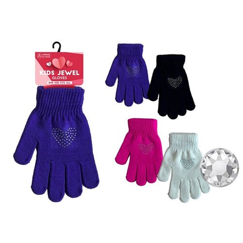 Gloves Girls Jewelled Love Heart Gloves