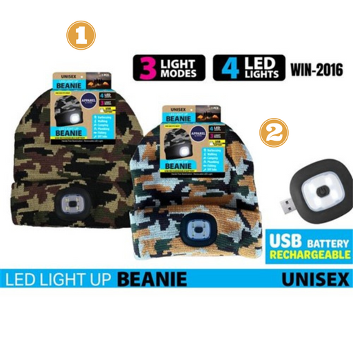 Adult Beanie Camo w/ LED Light USB