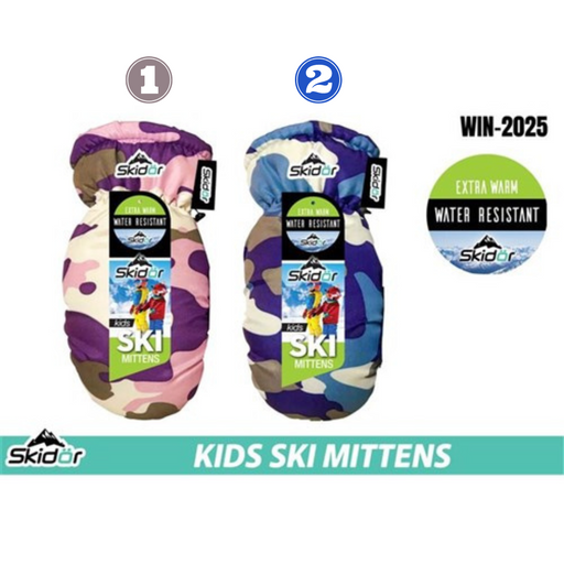 Kids Ski Mittens Camo Water Resistant