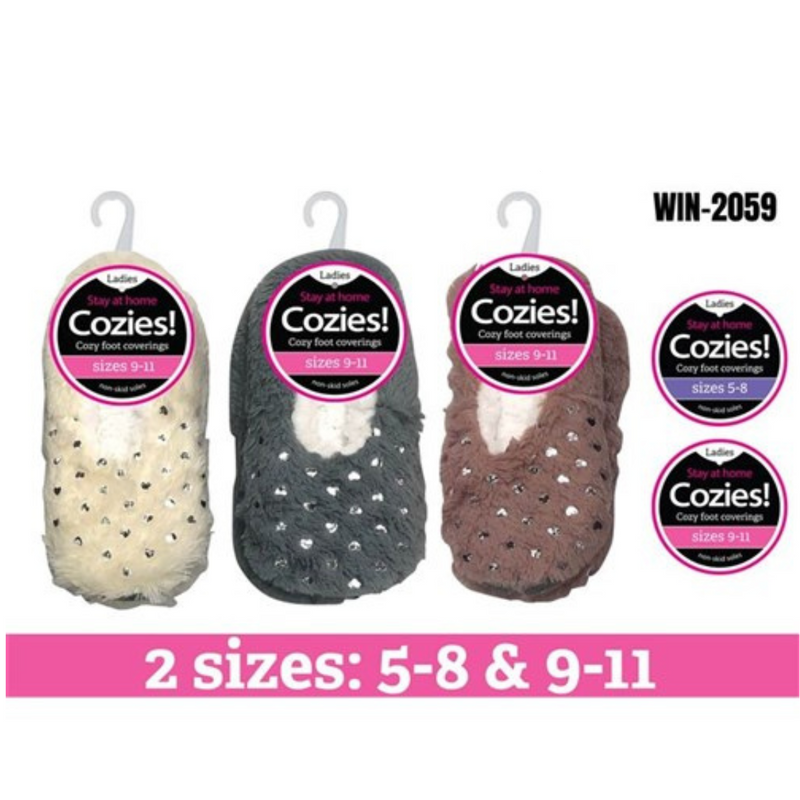 Ladies Sherpa Slipper Fluffy Silver Heart