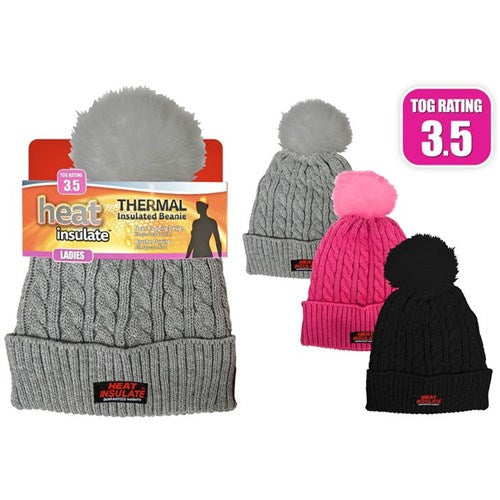 Ladies Heat Insulate Beanie W/ PomPom