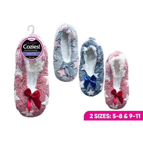Ladies Plush Sherpa Slippers Star W/Bow