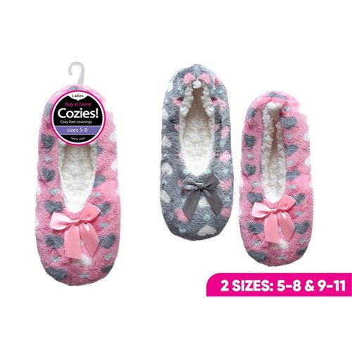 Slippers Ladies Plush Sherpa Slippers Heart W/Bow