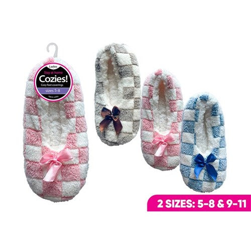 Slippers Ladies Plush Sherpa Slippers Check W/Bow