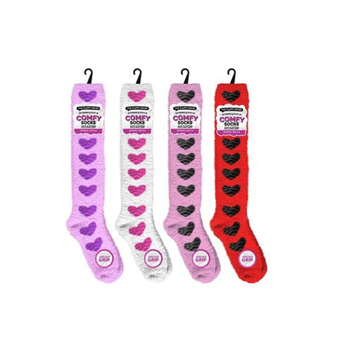 Socks Microfiber Ladies Hearts Knee Socks