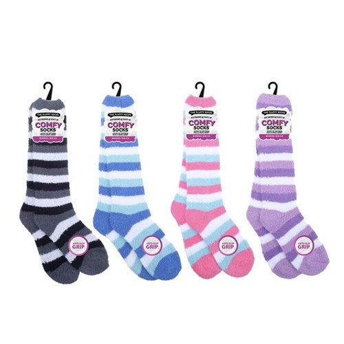 Ladies striped microfiber knee high socks