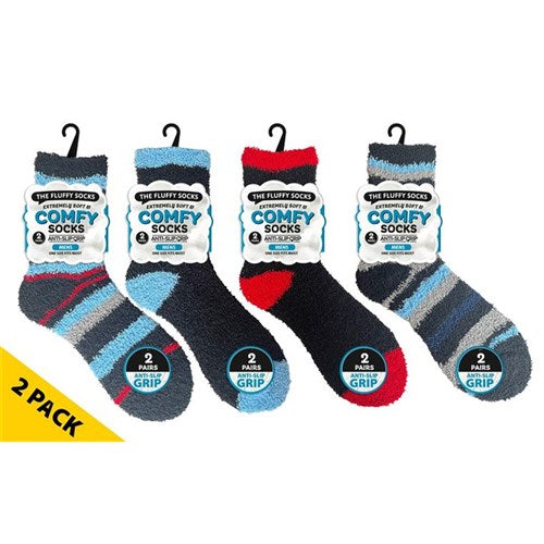 Socks Mens Mircofiber Socks Stripe W/ Anti-slip 2pk
