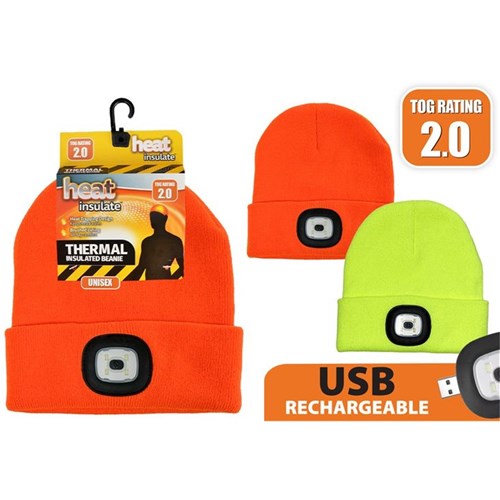 Thermal winter headwear with integrated rechargeable LED light