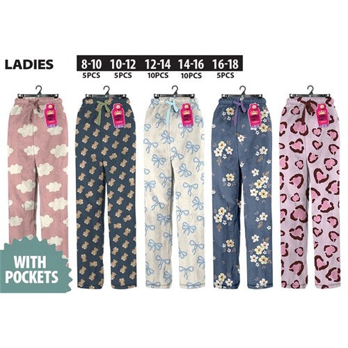 Ladies lounge pyjama pants with pockets assorted
