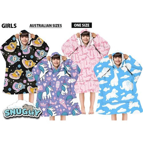 Girls vibrant pattern oversized fleece wearable blanket