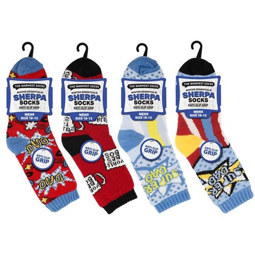 Assorted plush lined foot warmers with dad designs