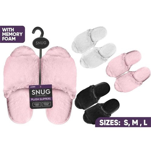 Ladies open toe indoor slides with fuzzy texture