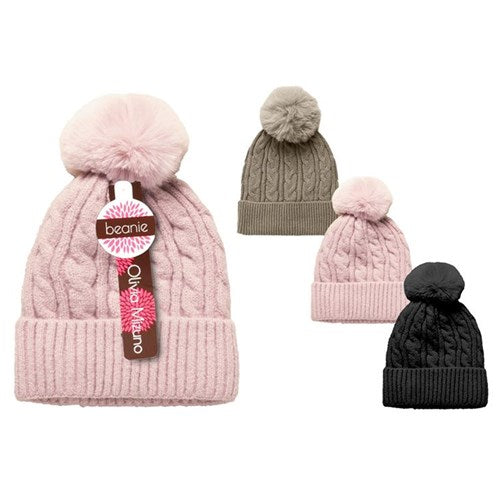 Chunky textured winter headwear with a playful top detail
