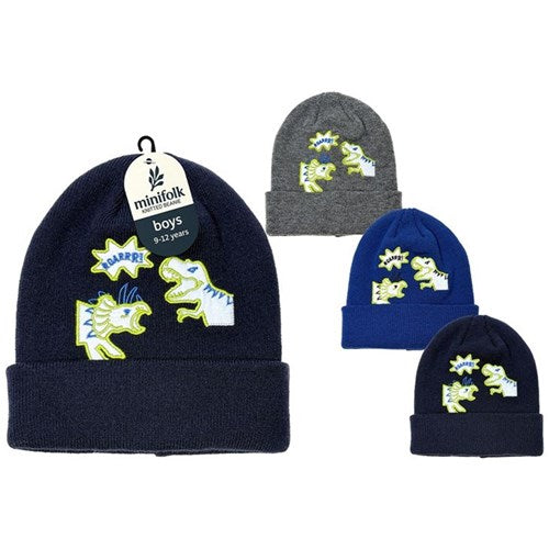 Highly visible winter headwear with prehistoric motif