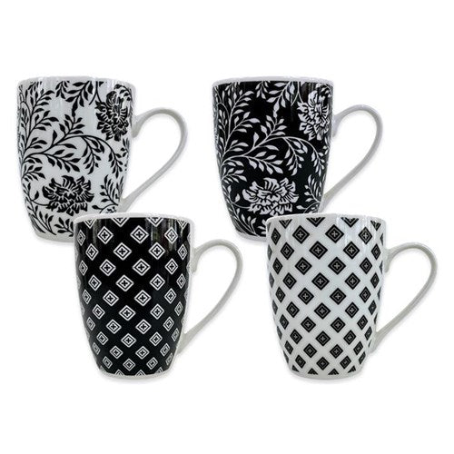 Ceramic drinking vessel featuring high contrast graphic patterns