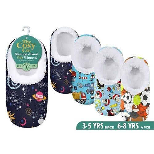 Boldly designed graphic print house shoes for boys