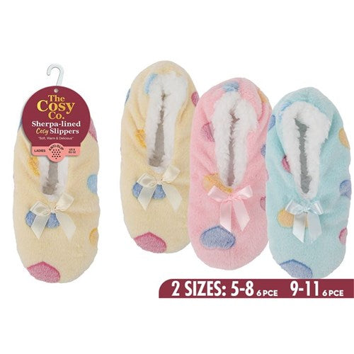 Plush indoor footwear featuring romantic motifs and a ribbon