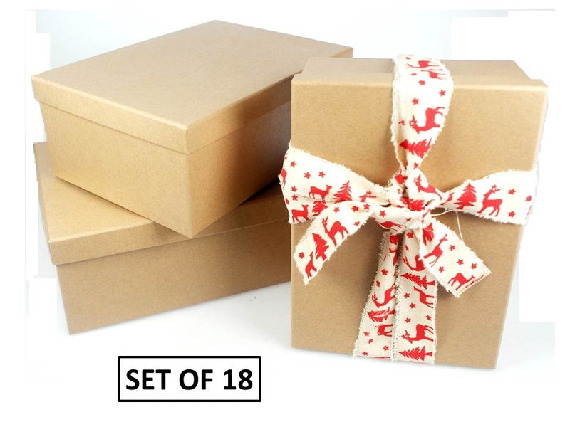 Set of eighteen rectangular natural brown kraft gift boxes