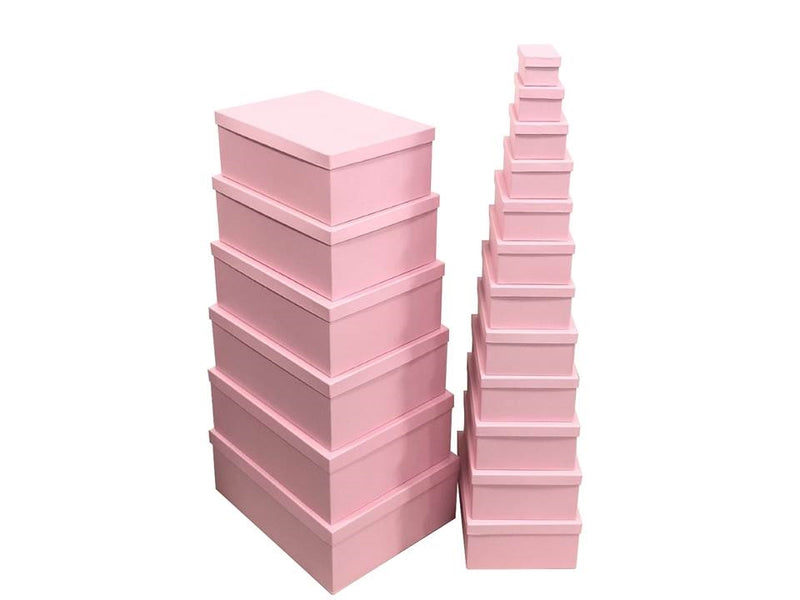 Set of eighteen pink gift boxes in assorted sizes