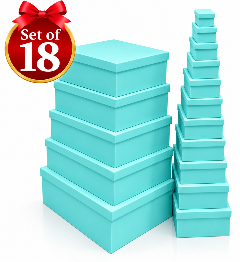 Tiffany green gift boxes in a coordinated set of 18