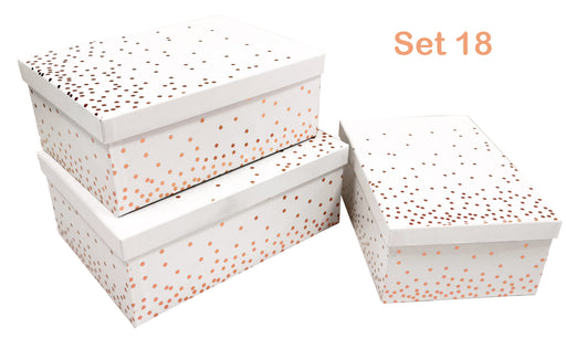 Set of eighteen white gift boxes with rose gold foil dots