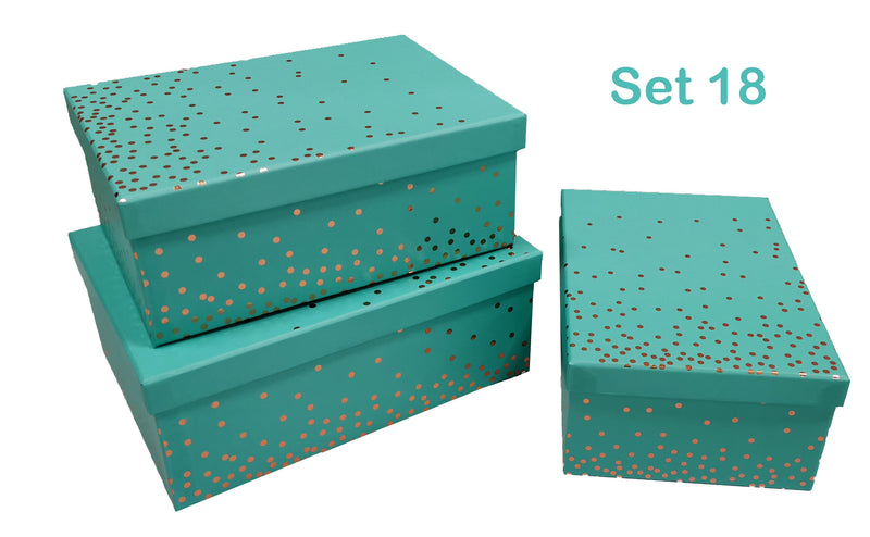 Set of eighteen Tiffany green gift boxes with rose gold foil detail