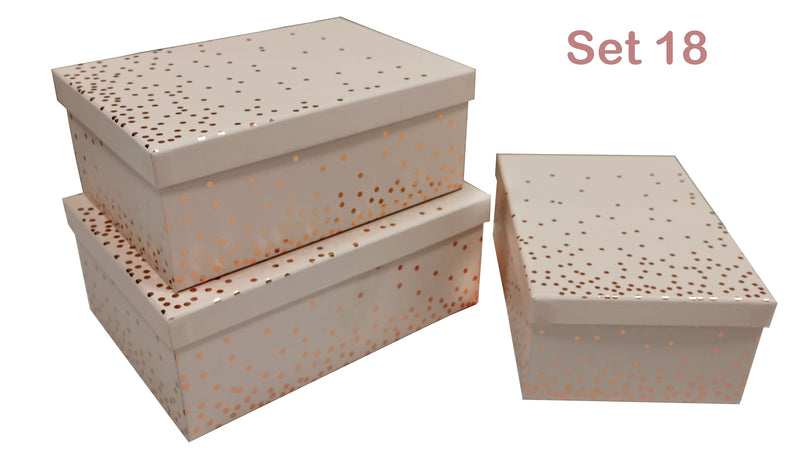 Set of eighteen pink gift boxes with rose gold foil dots