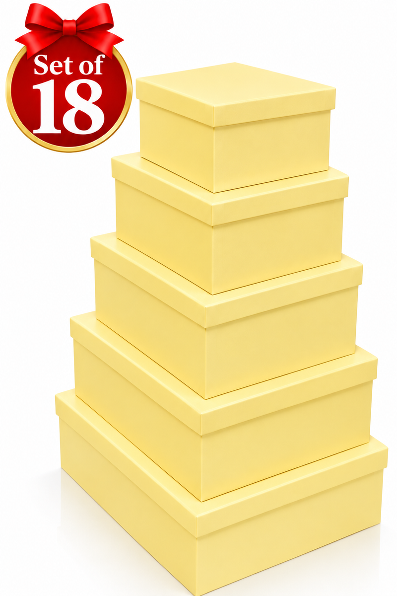 Macaron yellow gift boxes in a coordinated set of 18