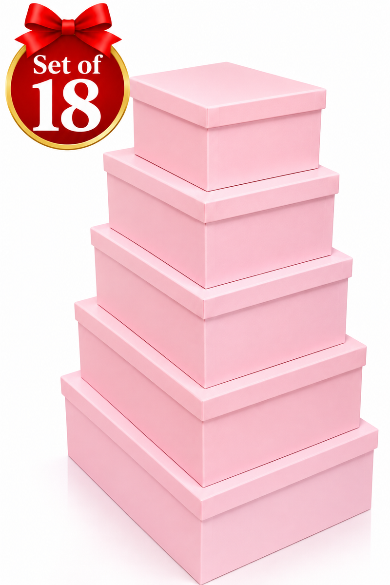 Macaron pink gift box collection featuring 18 coordinated boxes