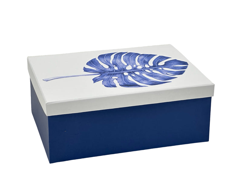 Set of eighteen blue monstera design gift boxes