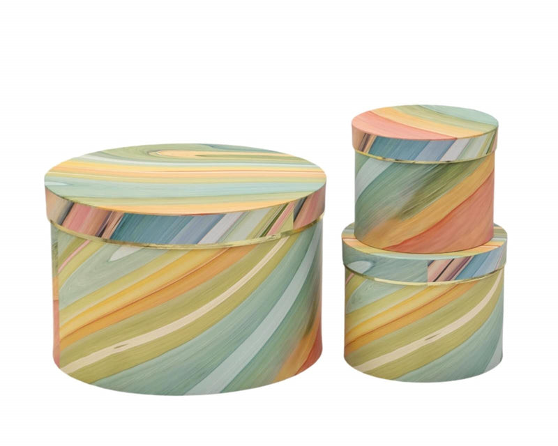 Set of ten round marble hat gift boxes with foiled rim