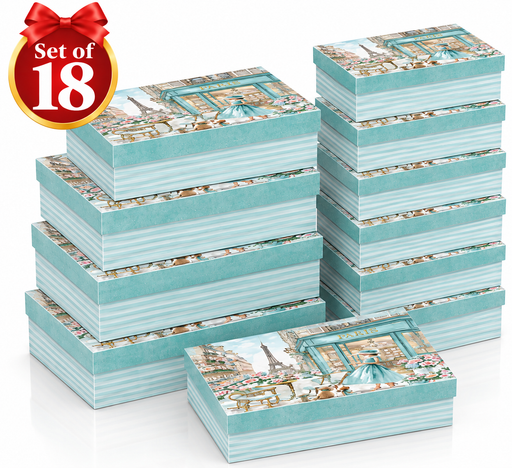 Parisian Afternoon themed gift boxes in a coordinated set of 18