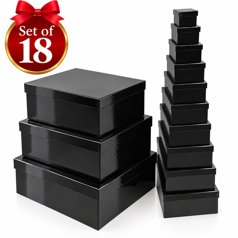 Black gloss rectangular gift boxes in a set of 18