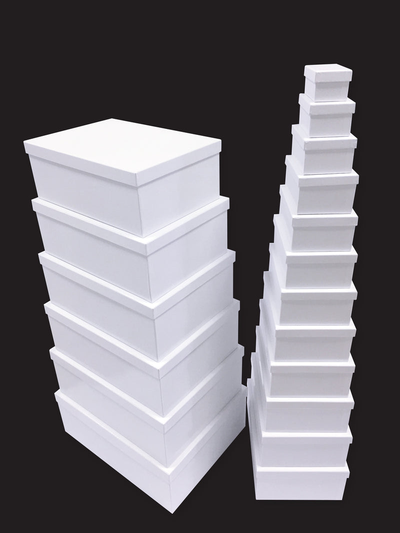 Set of eighteen rectangular glossy white gift boxes