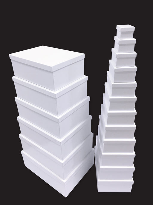 Set of eighteen rectangular glossy white gift boxes