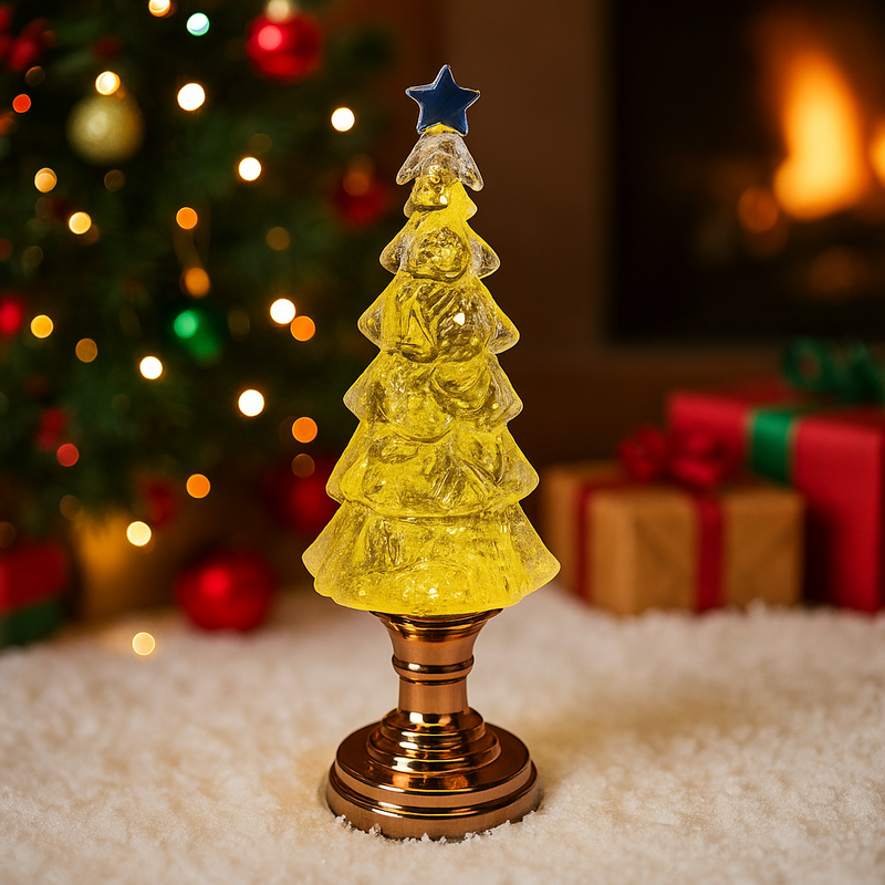 32cm water-filled Christmas tree with swirling glitter and warm LED lights for festive home décor