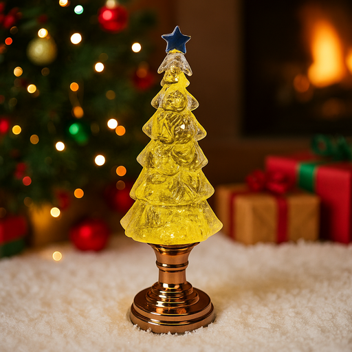 32cm water-filled Christmas tree with swirling glitter and warm LED lights for festive home décor