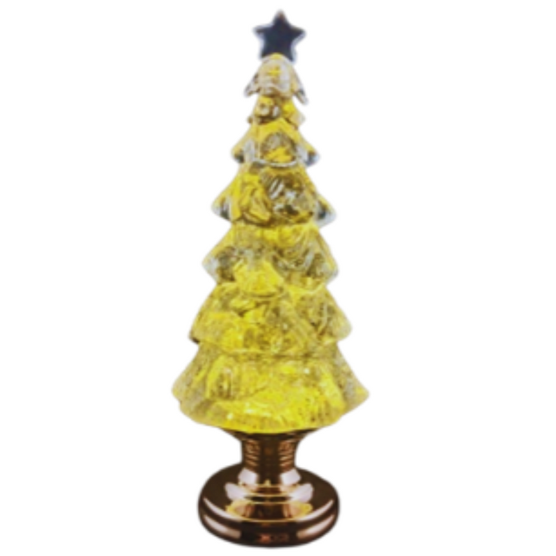 32cm water-filled Christmas tree with swirling glitter and warm LED lights for festive home décor