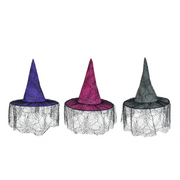 Ronis Webbed Witch Hat With Veil 3 Asstd – thumbnail