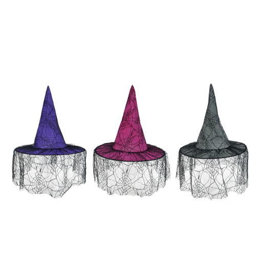 Ronis Webbed Witch Hat With Veil 3 Asstd