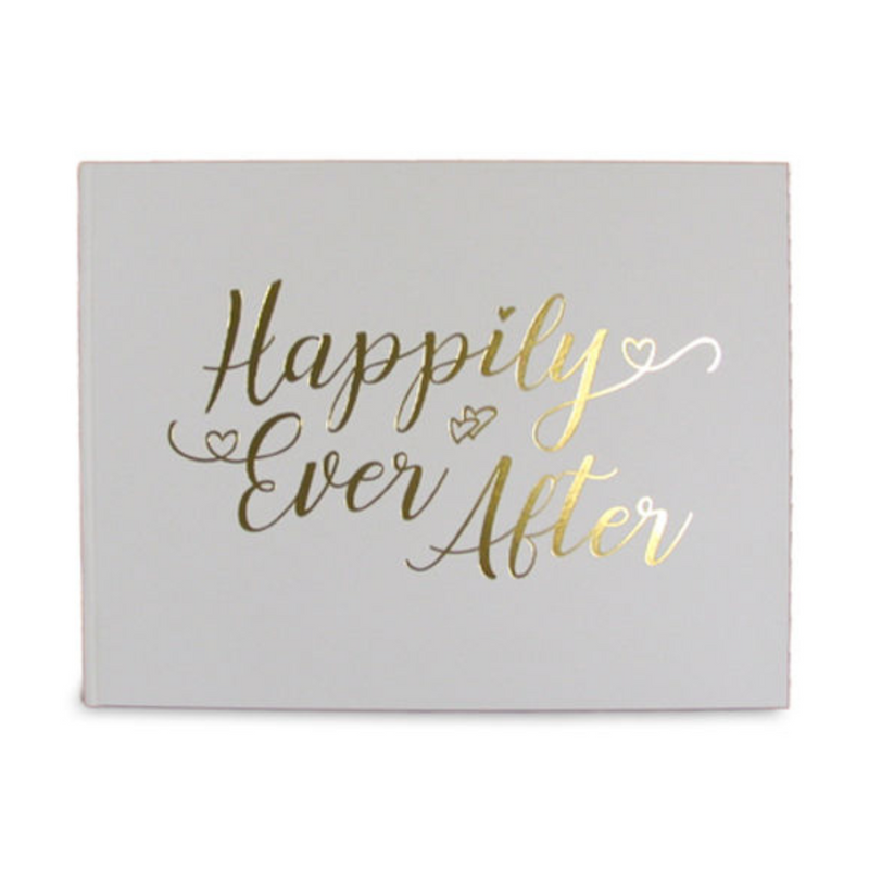 Ronis Wedding Guest Book Happily Ever After Gold/White