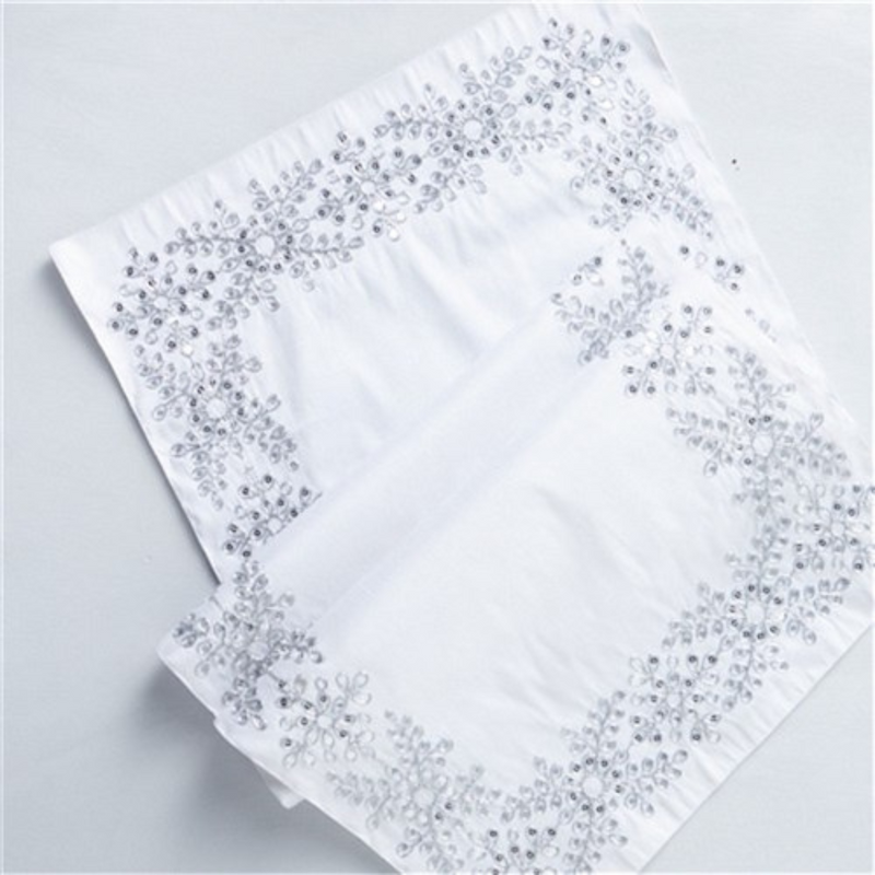 Ronis White Dupion Embroided Table Runner With Silver Sequin 44x120cm