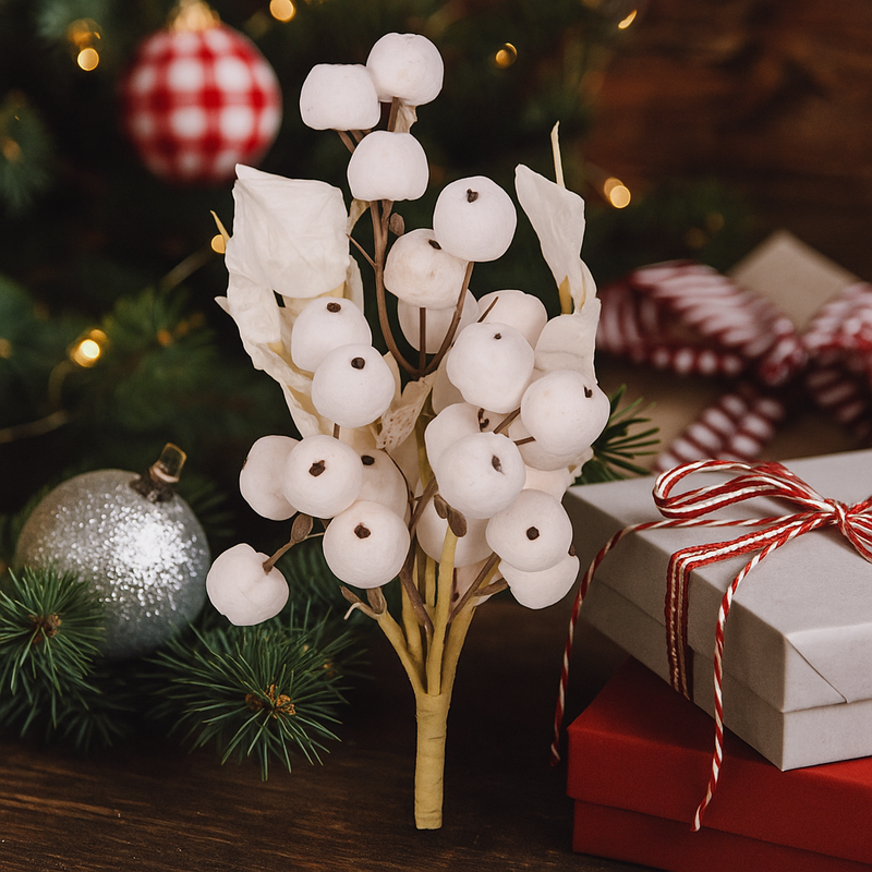 Artificial White Berry Bunch – 25cm winter Christmas decoration stem